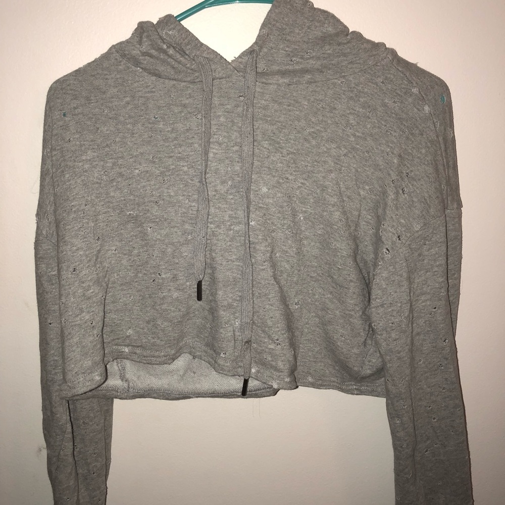 Grey long sleeve crop top with holes